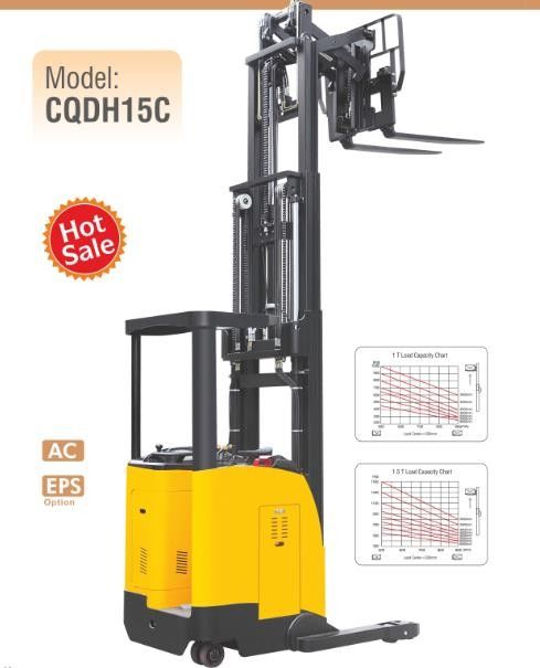 Electric Seated Reach Truck Forklift 1 5 Ton Load Capacity With Double Scissor