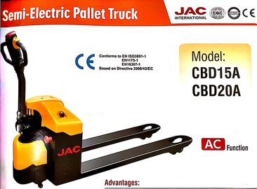 China Red / Yellow Semi Electric Pallet Truck 2 Tons Capacity High Gradient Performance exporter